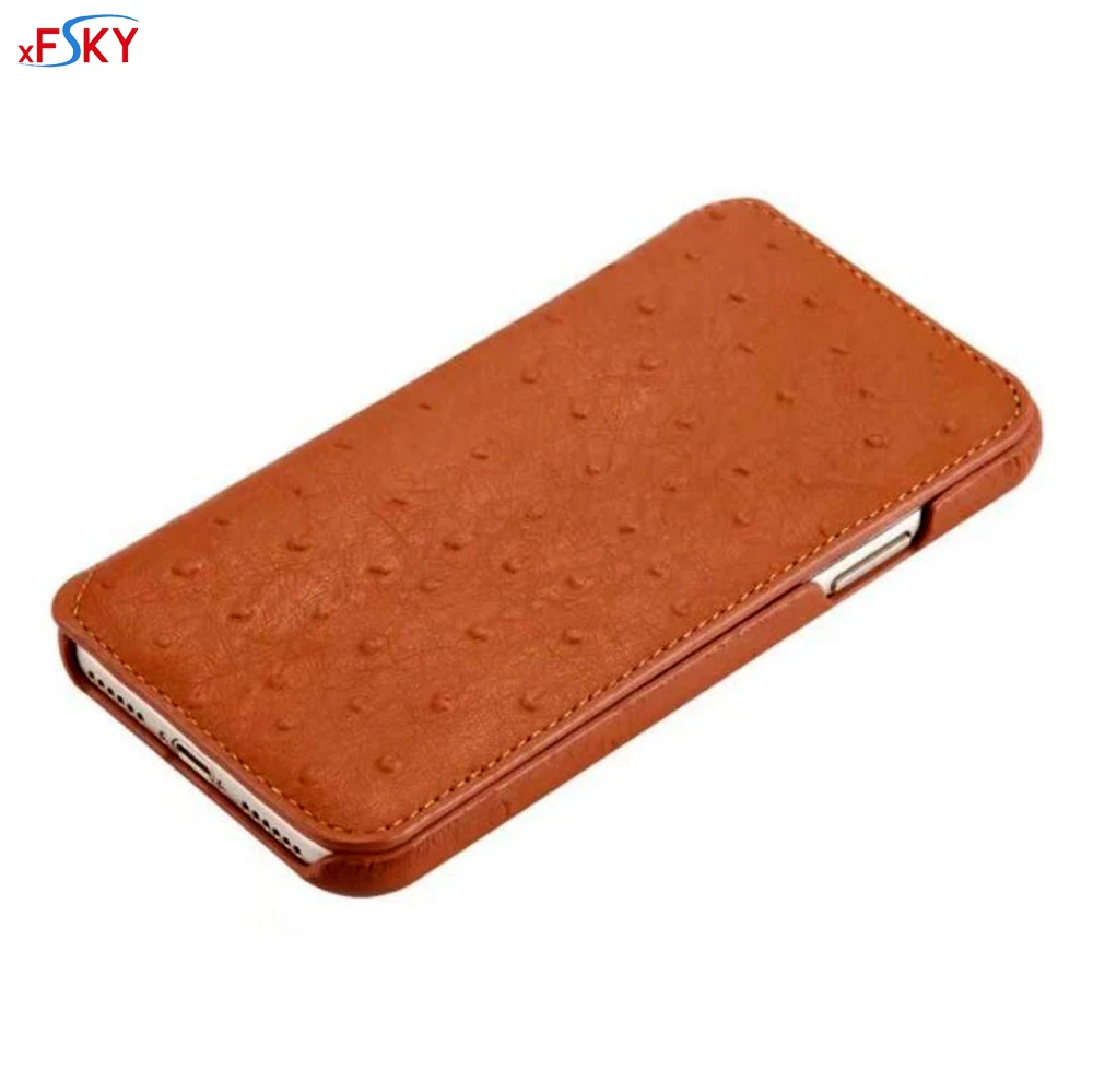 

xFSKY Ostrich Pattern Leather Flip Wallet Case For iphone 8 Cases European Kickstand Card Holder Genuine Leather Phone Bag