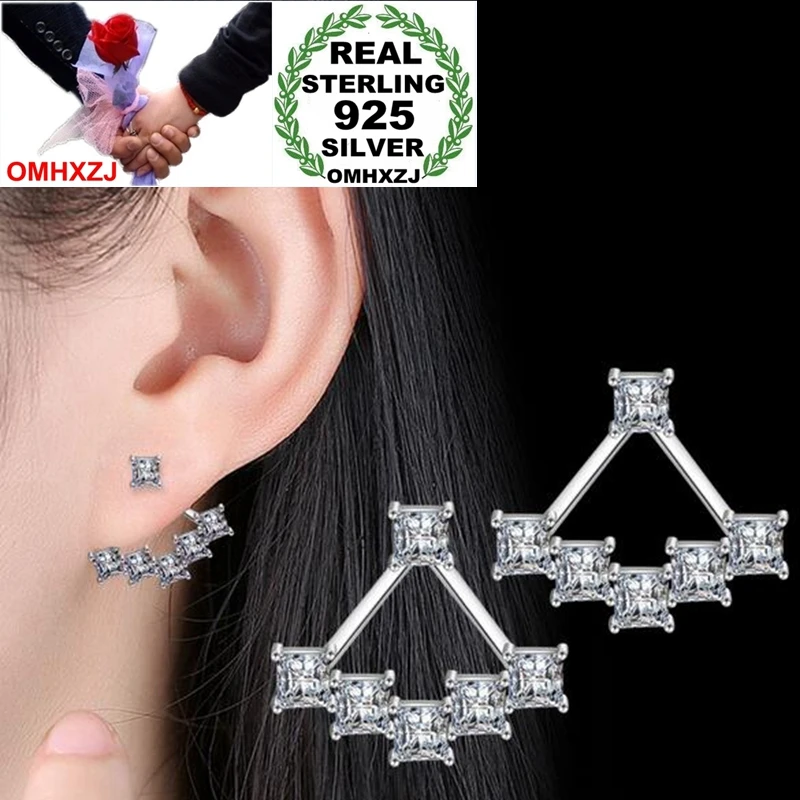 

OMH Wholesale Sweet Fashion OL For Woman Girl Wedding Gift fan shape Cut Cubic Zircon 925 Sterling Silver Stud Earrings YS348