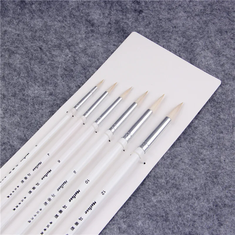 6pcs/set Gouache Water Color Brush Artists Wool Wooden Handle