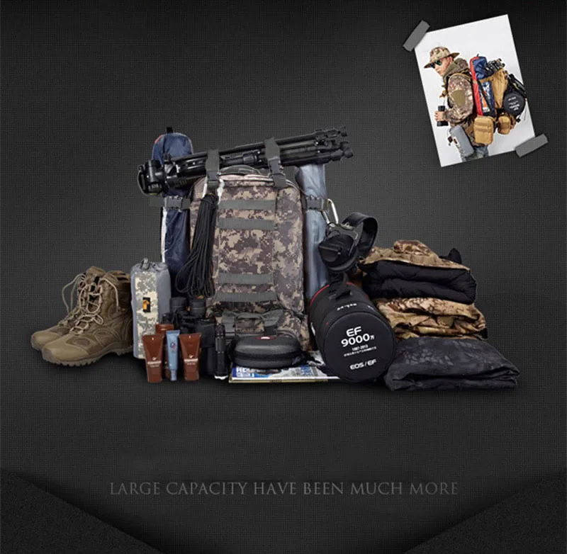 55L Military Tactical Backpack Assault Pack Outdoor Camping Hiking Travel Bag Cycling Climbing Rucksack Kitbag (6)