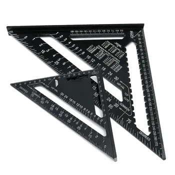 

7/12inch Angle Ruler Metric Aluminum Alloy Triangular Measuring Ruler Woodwork Speed Square Triangle Angle Protractor Trammel