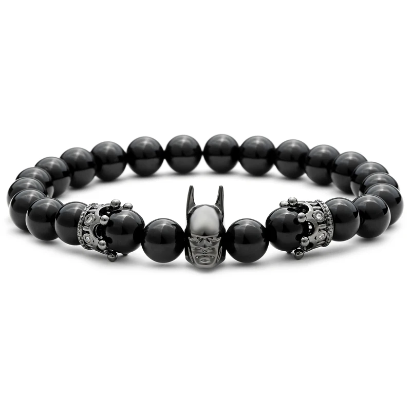 Mcllroy Men bracelets & bangles Crown Batman Natural Stone Beads Charm Bracelets for women pulsera hombres men jewelry Christmas
