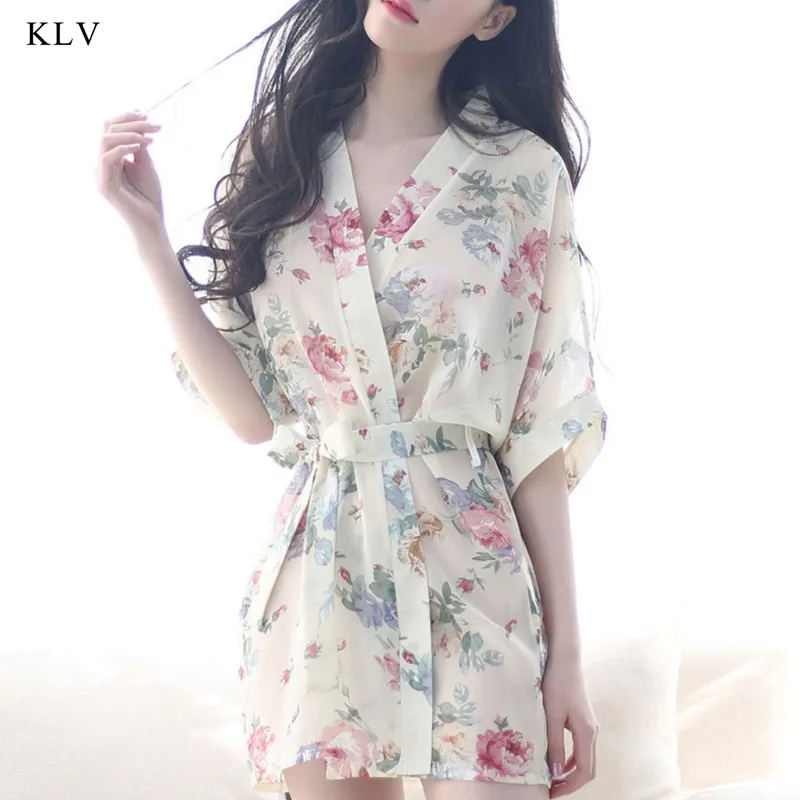 Klv Bata Floral Para Mujer Vestido De Novia Kimono De Boda Ropa De Dormir Regalo De Estilo Corto Batas Aliexpress