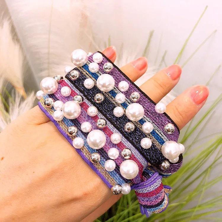 

South Korea's east gate new color rubber bands wide World Cup set pearl ring pearls for women's Korean version of the headdress