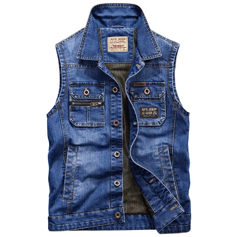 

Manvelous Denim Vests Men With Many Pockets Outdoors Tactical Breathable Mesh Vest Sleeveless Jacket Casual Thin Male Vest Coat