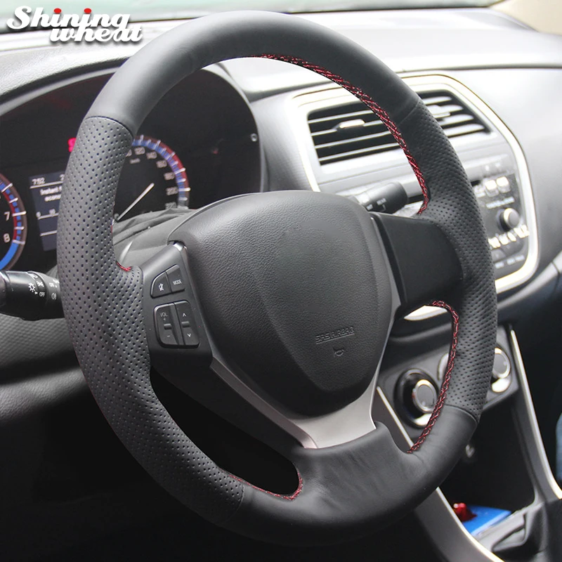 Блестящие пшеницы черный кожаный чехол рулевого колеса автомобиля для Suzuki CELERIO S