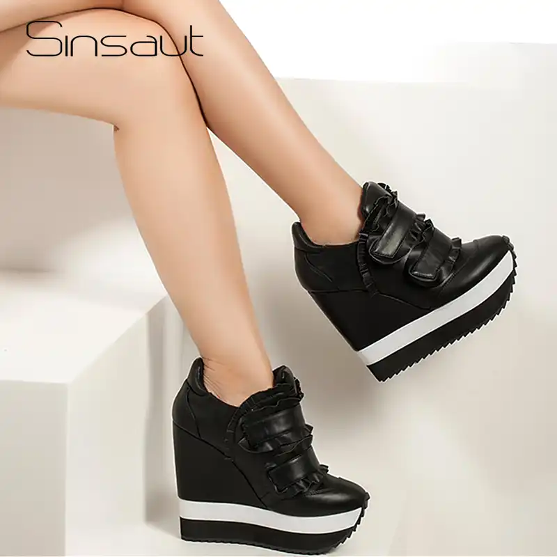 Sinsaut zapatos de piel auténtica con cuña para mujer, zapatillas de tacón  alto con volantes, informales|Zapatos de tacón de mujer| - AliExpress