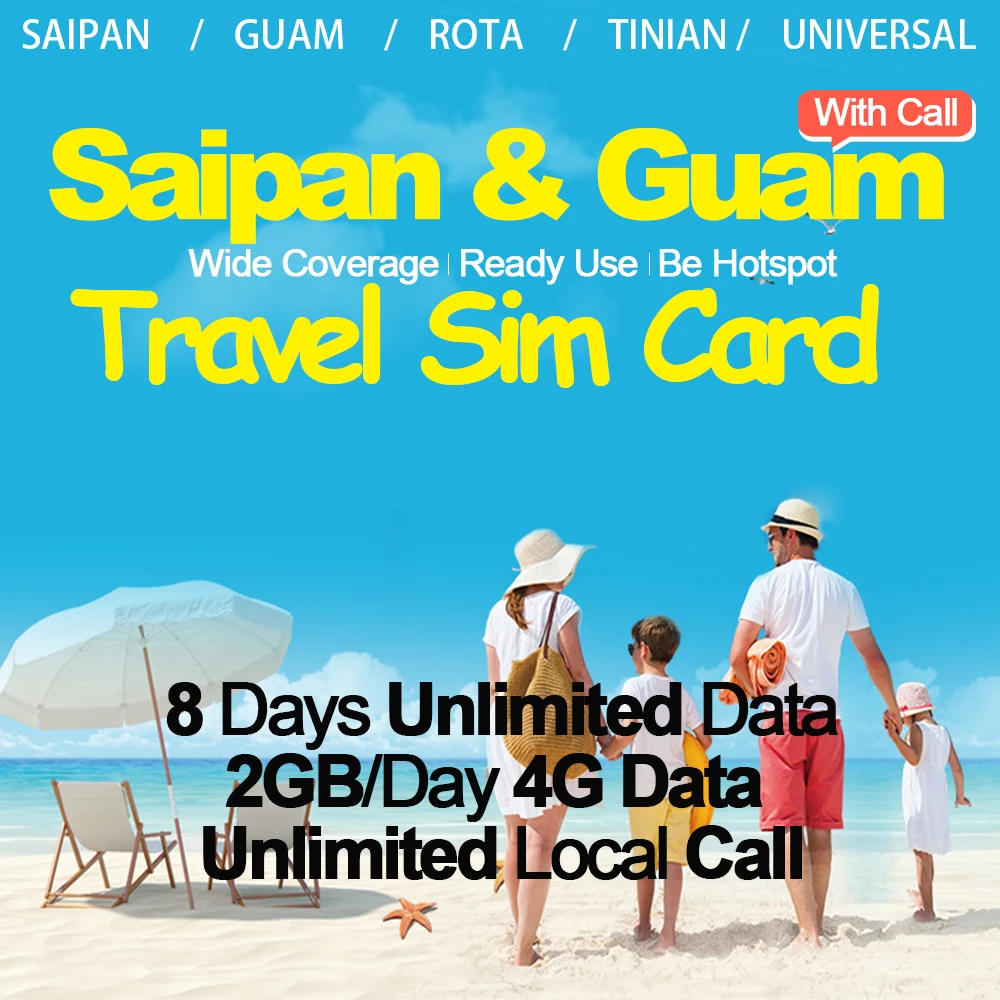 

Mewfi 8 Days Unlimited Data Card + Local Call for Saipan Guam Rota Tinian Travel Sim Card 2GB/Day 4G Data IT&E Prepaid Sim Card