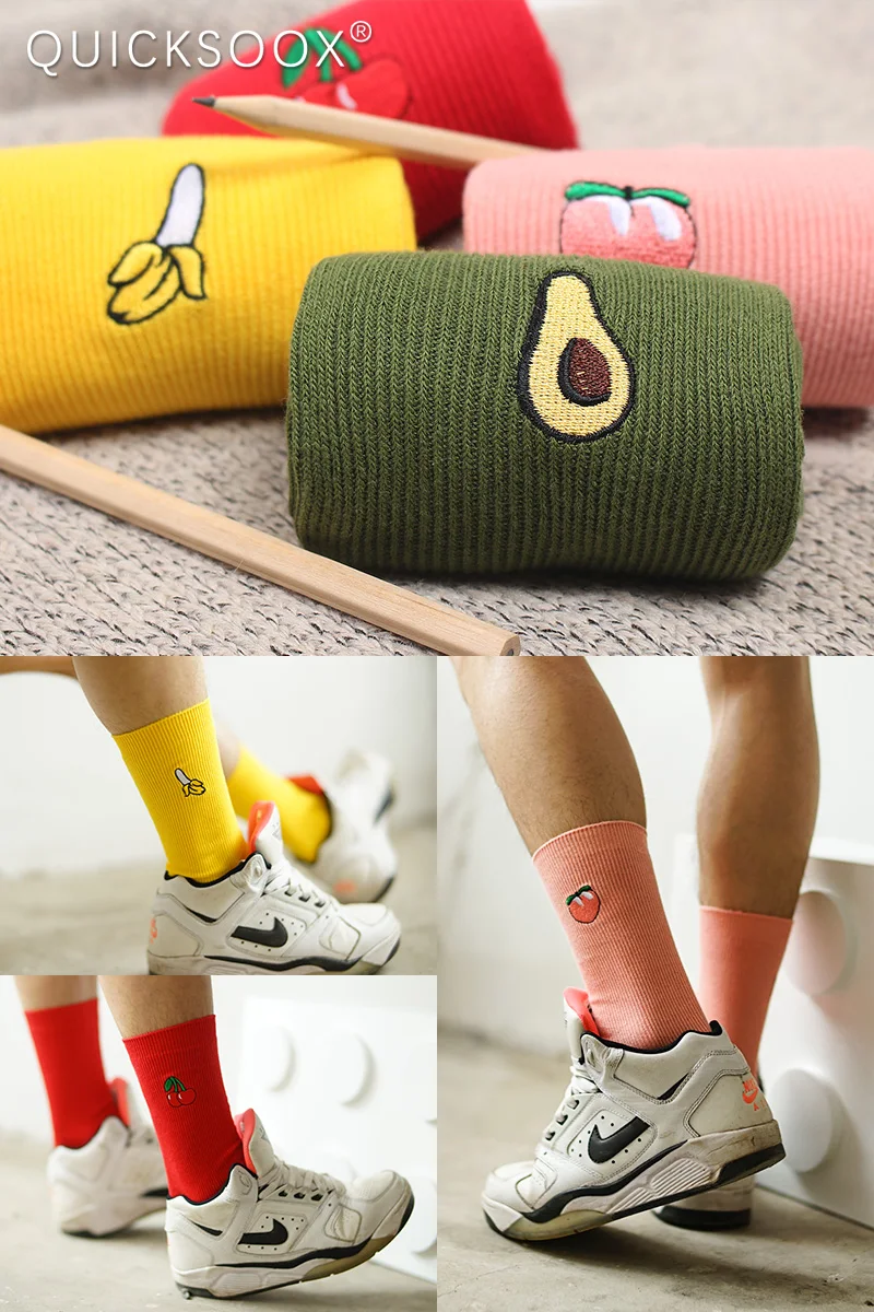 Милые Носки с рисунком для мужчин и женщин хлопковые носки для девочек с принтом фруктов Длинные цветные носки Размер 34-40