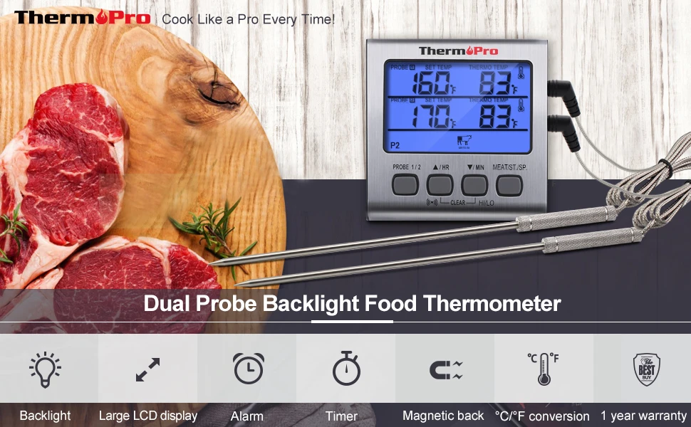 ThermoPro TP17 цифровой кухонный термометр для мяса с таймером из нержавеющей стали зонд для духовки