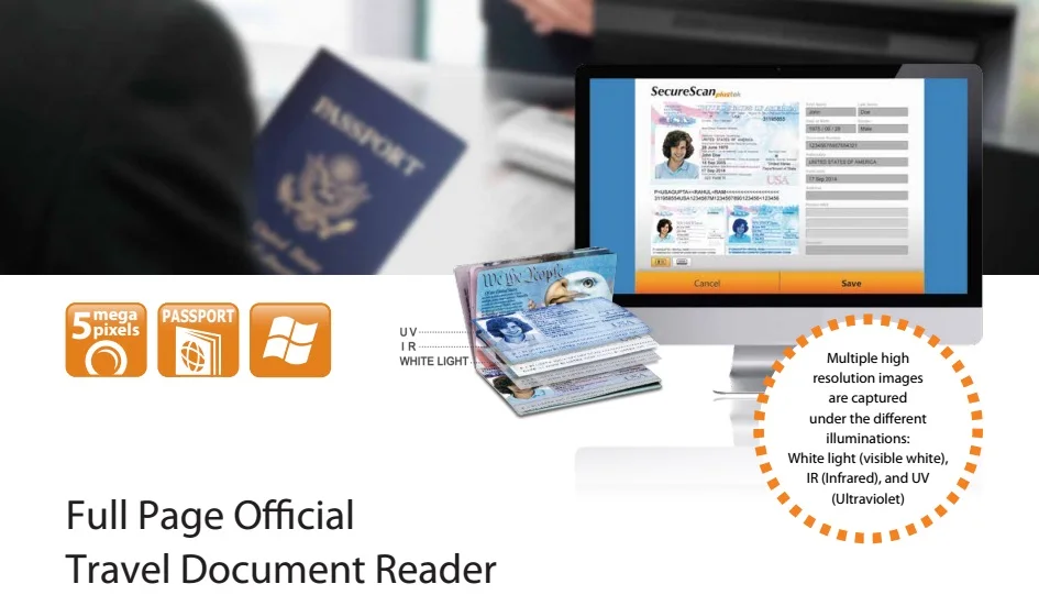 Portátil da Identificação do Ocr do ce Fcc do Varredor do Passaporte do Leitor de Passaporte de 24 Varredor Bits & 3 ce & fcc do varredor do passaporte
