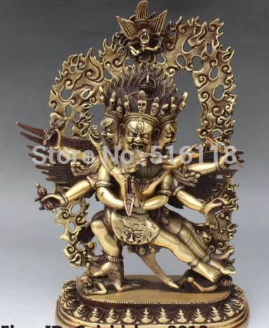 

ff 12" Tibet Buddhism Bronze Six Arm Sadbhuja Mahakala Dharmapala Buddha Statue