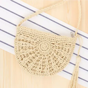 

2019 New Arrival Beach Bag for Women Half Moon Straw Shoulder Bag Lightweight Summer Boho Woven Crossbody Bags Rattan Small Bag