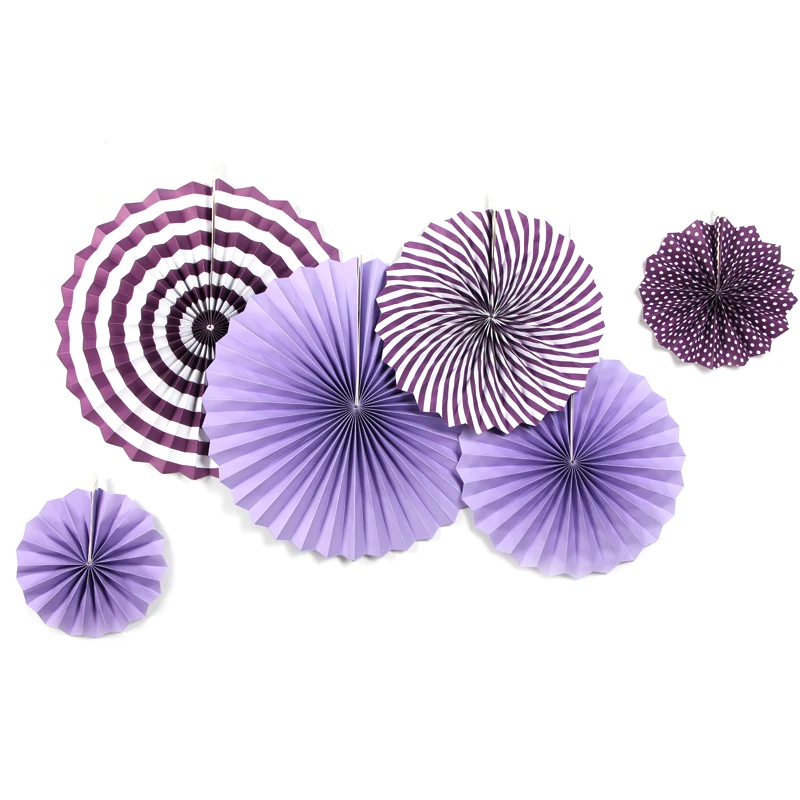 6pcs/set Purple Paper Fans Rosettes Pinwheels Garl...