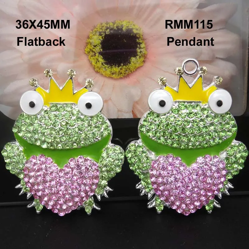 

36X45MM Frog Prince Rhinestone Flatback Rhinestone Button Metal Rhinestone pendant for necklace diy craft RMM115