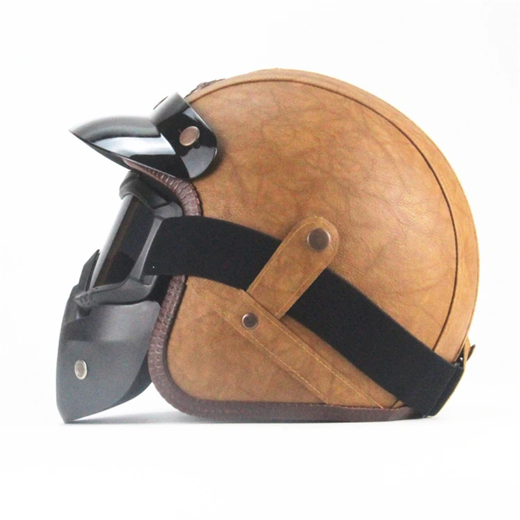 Мотоциклетный шлем, искусственная кожа, ретро, винтажная синтетическая кожа, ABS, Moto Cruiser для чоппера и скутера, кафе, гонщик, 3/4, шлем с открытым лицом - Цвет: 158D