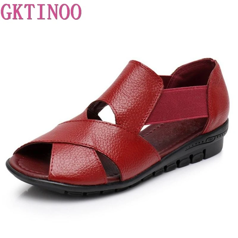 

GKTINOO 2024 Summer Gladiator Rome Casual Sandals Women Shoes Sandalia Feminina Genuine Leather Wedge Heel Comfort Sandals