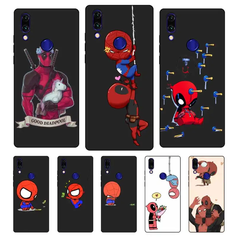 N403 Spiderman And Deadpool Black Silicone Case Cover For Xiaomi Redmi Note 3 4 4X 5 5A 6 7 Pro Global |