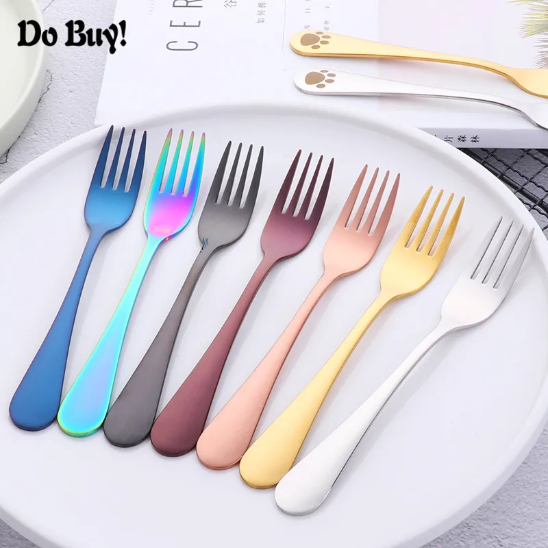 

DO BUY 1PC Children Dinner Fork Fruit Fork Dessert Cake Fork Oval Handle Cat Foot Cute Tableware