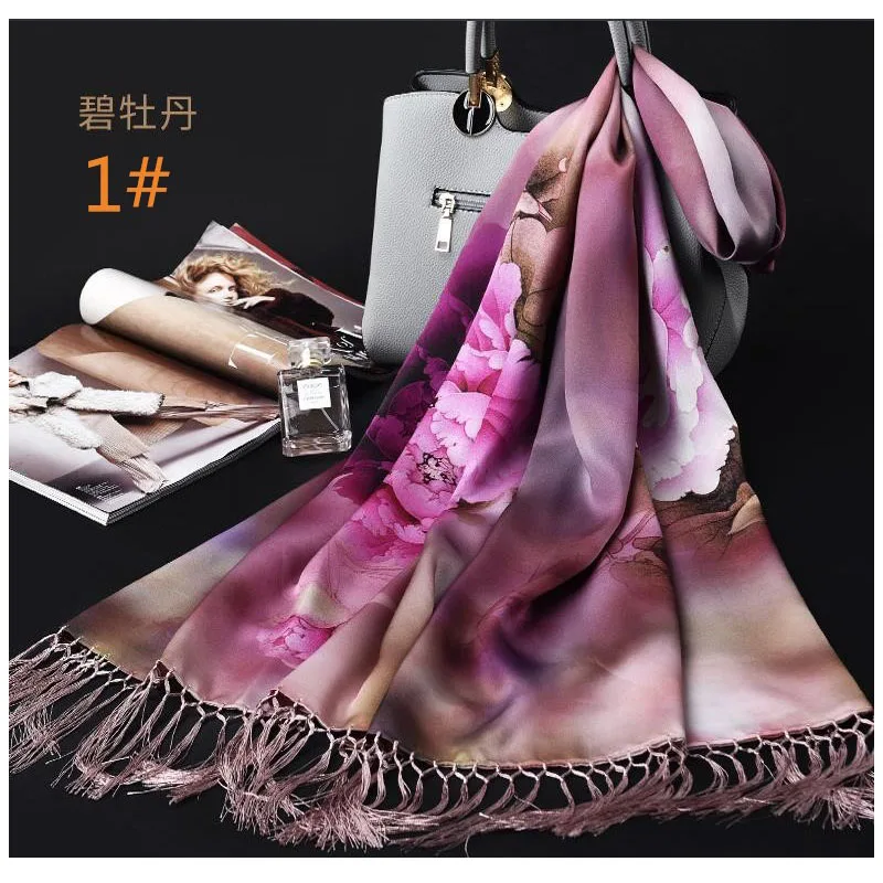 Новые поступления натурального шелка шарфы мягкий модный принт шарфы, платки Элитный бренд шарфы кисточкой шарфы