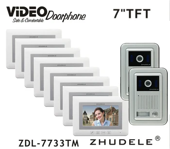 

ZHUDELE Home Intercom System Doorbell Kits 7" LCD monitor Speakerphone Color Video Door Phone HD Camera support CCTV Camera 2V8
