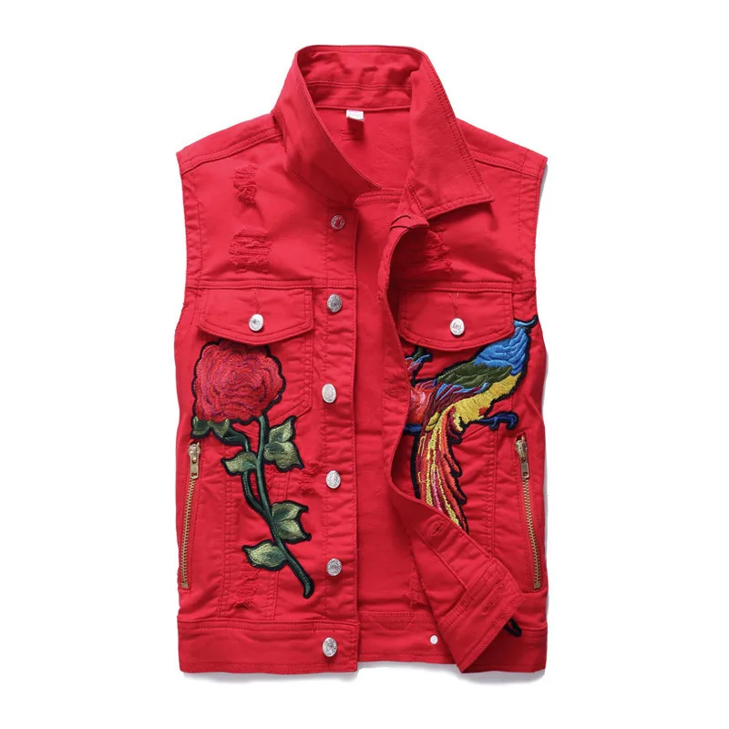 red jean vest