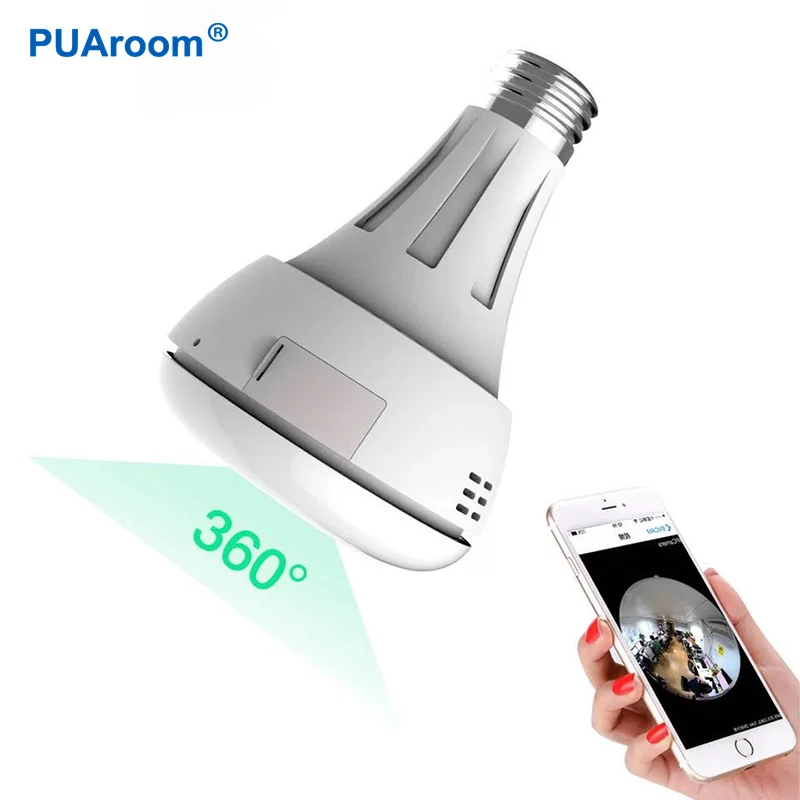 PUAroom 3MP светильник лампа 360 беспроводная камера ip камера рыбий глаз скрытая камера для помещений