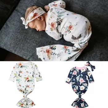 

2PCS 2019 New Arrival Newborn Baby Girl Floral Swaddle Wrap Blanket Long Sleeve Floral Printed Sleeping Bag+Lovely Headband