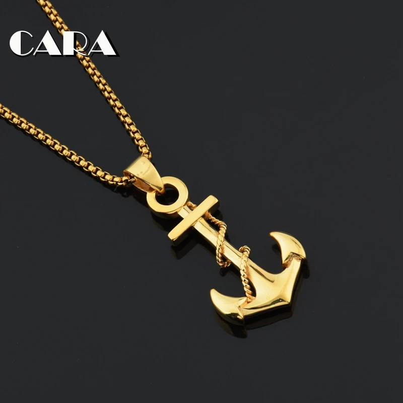 

CARA new arrival Gold color stainless steel mens necklace Navy Anchor pendant necklace men hip hop fashion jewelry men CAGF0435