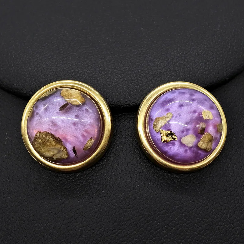 AMUMIU jewelry sets green purple stone pendant earth natural stone woman Pendent Necklace Bracelet Earrings set gold JS019 Fashion Jewelry