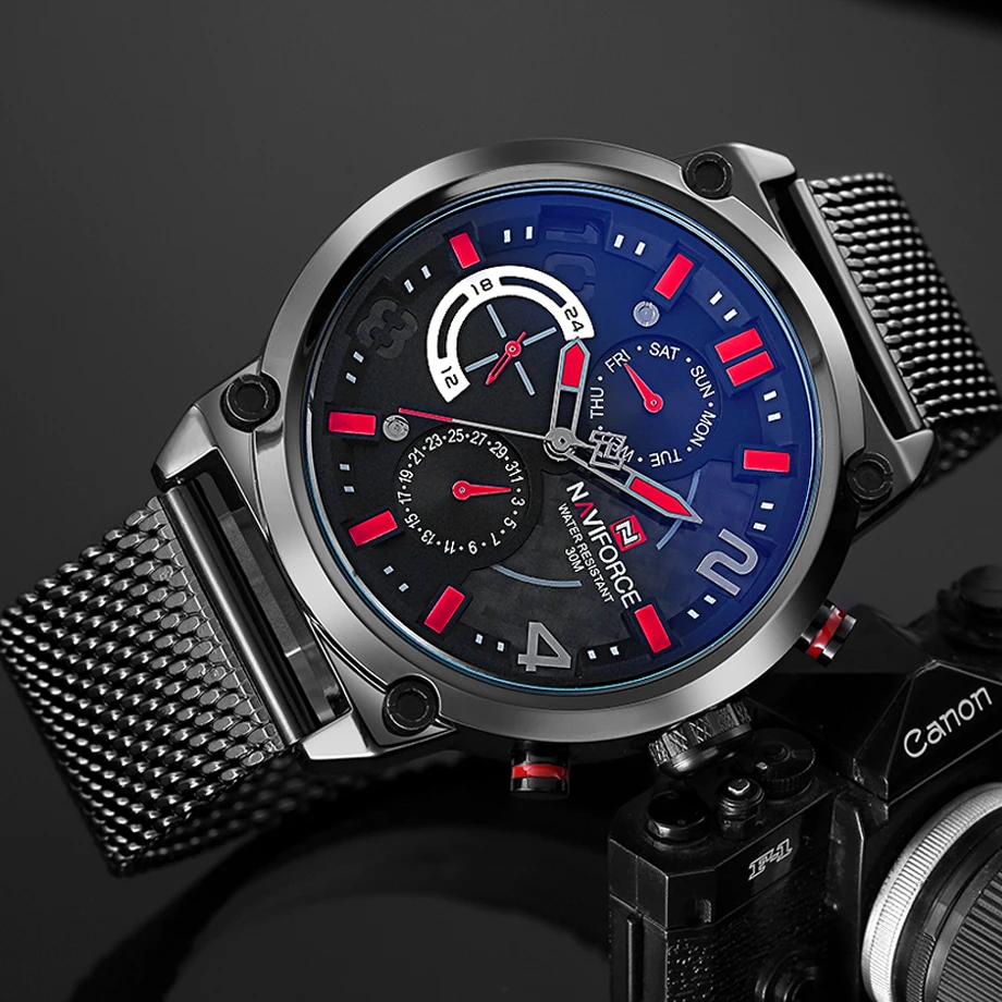 NAVIFORCE Stainless Men Watch Mesh Band Six Watch Hands Mens Fashion NAVIFORCE Stainless Men Watch Mesh Band Six Watch Hands Mens Fashion