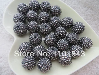 

Kwoi vita Gunmetal color Grey Rhinestone Beads 20MM 100pcs A lot Resin Rhinstone Ball Beads for Chunky Jewelry Making