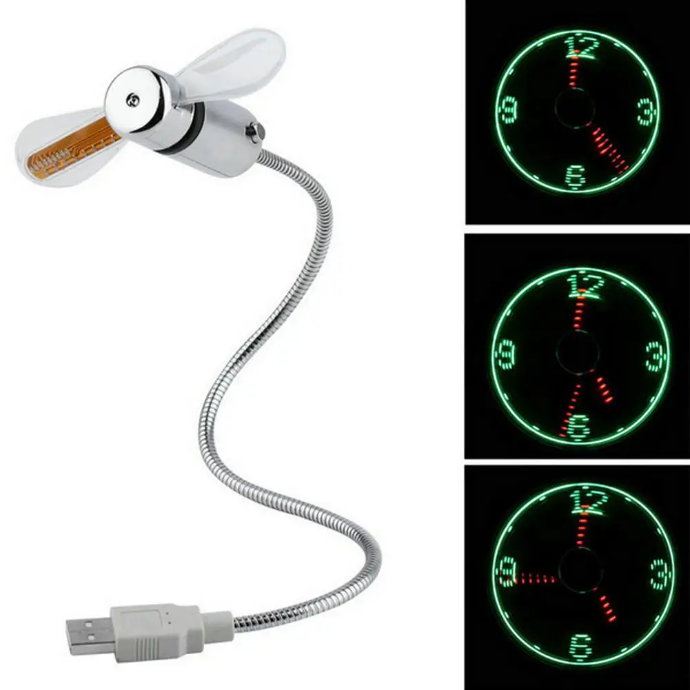 

Mini USB Fan Flexible LED Light USB Fan Time Clock Desktop Clock Gadget Time Display Clock Fan Air Cooler