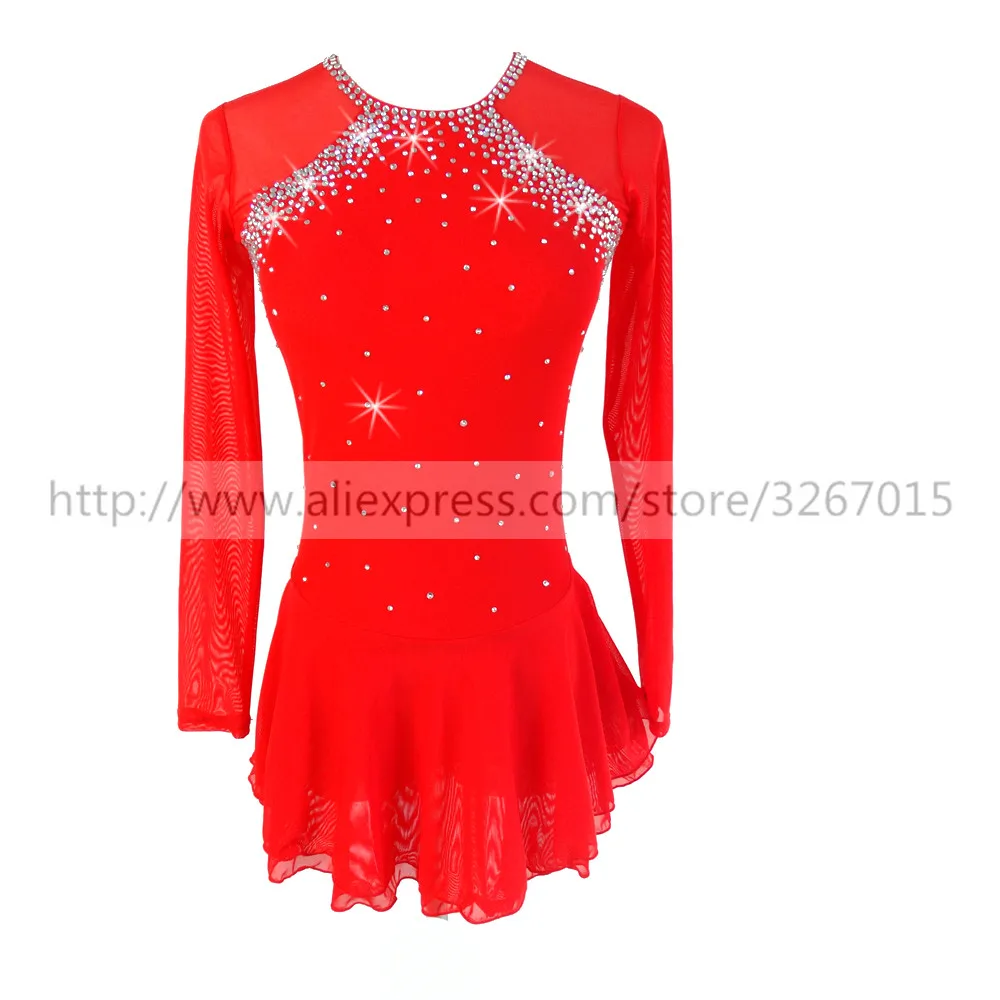 Figure Skating Dress Women's Girls' Ice Skating Dress Dark Navy Red Shiny rhinestone Elastic mesh fabric Long sleeve Figure Skating Dress Women's Girls' Ice Skating Dress Dark Navy Red Shiny rhinestone Elastic mesh fabric Long sleeve