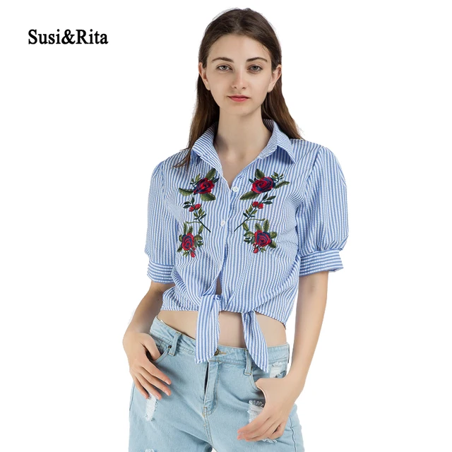 Susi&Rita Embroidery Women Blouses Femme 2017 Short Sleeve