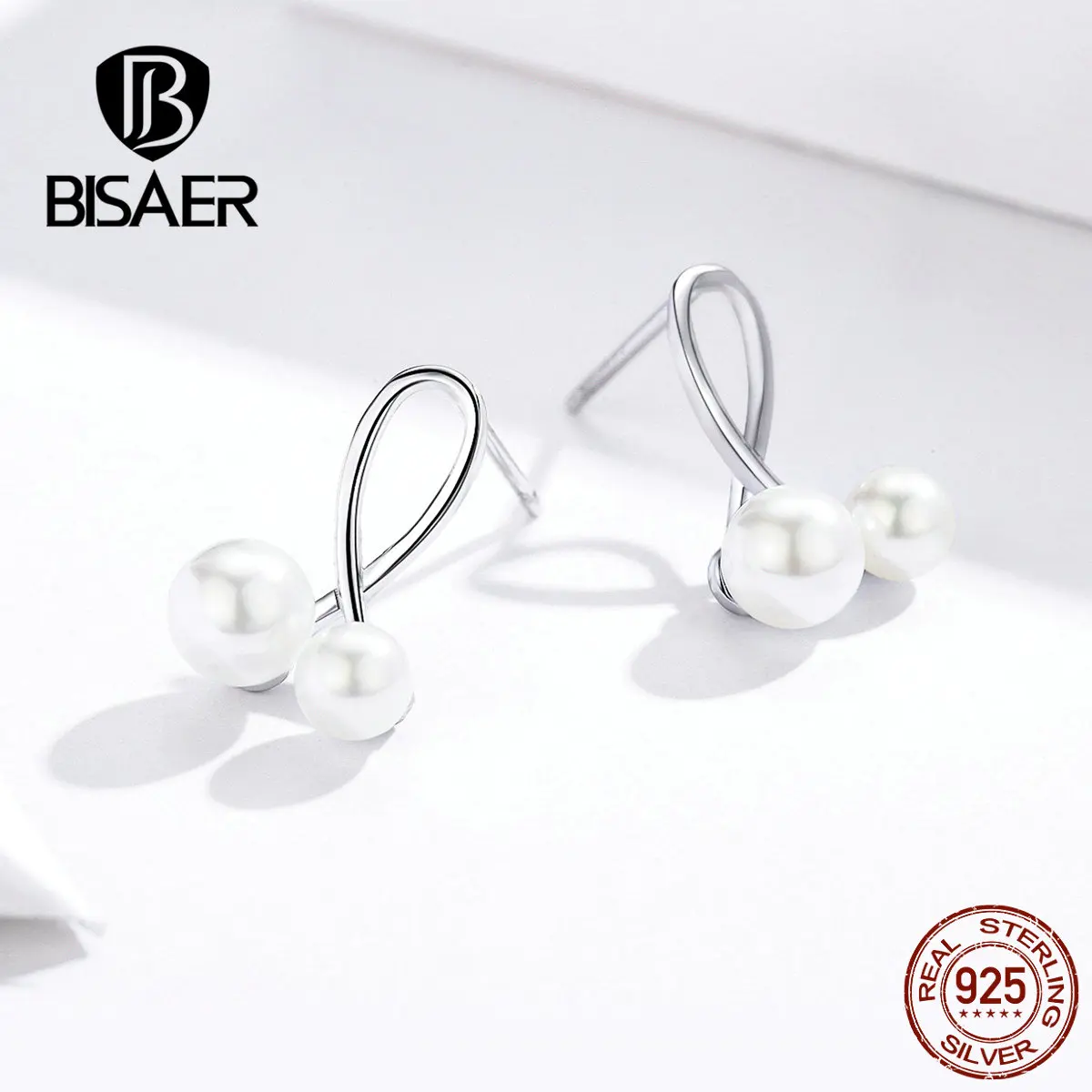 

BISAER Authentic 925 Sterling Silver Simple Twisted Shape Female Stud Earrings for Women Sterling Silver Jewelry ECE628