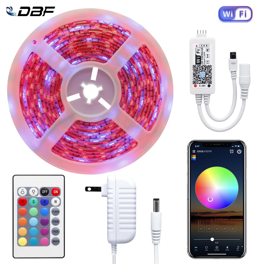 

[DBF]5050 LED Strip RGB/RGBW/RGBWW 5M 300LEDs Tape Light+RGB/RGBW WIFI Control+24Key Remote Controller+DC 12V 3A Power Adapter