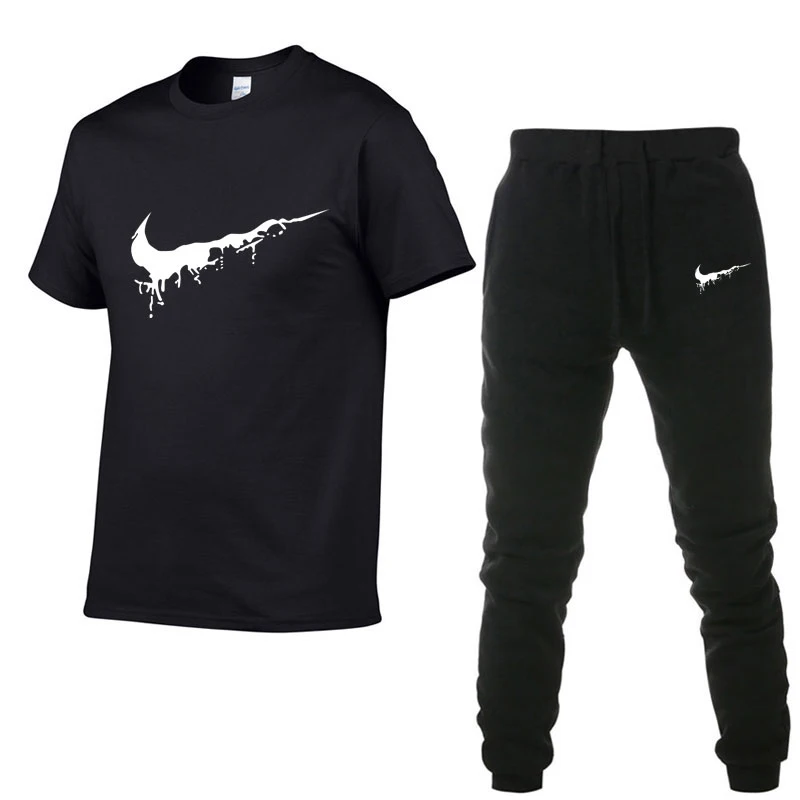 Summer Fashion New Men's Sets T-shirt Casual Suits Gyms Men's Clothing Man Sets Tops+Pants Sweatshirt 2019 Men Brand T Shirt Set