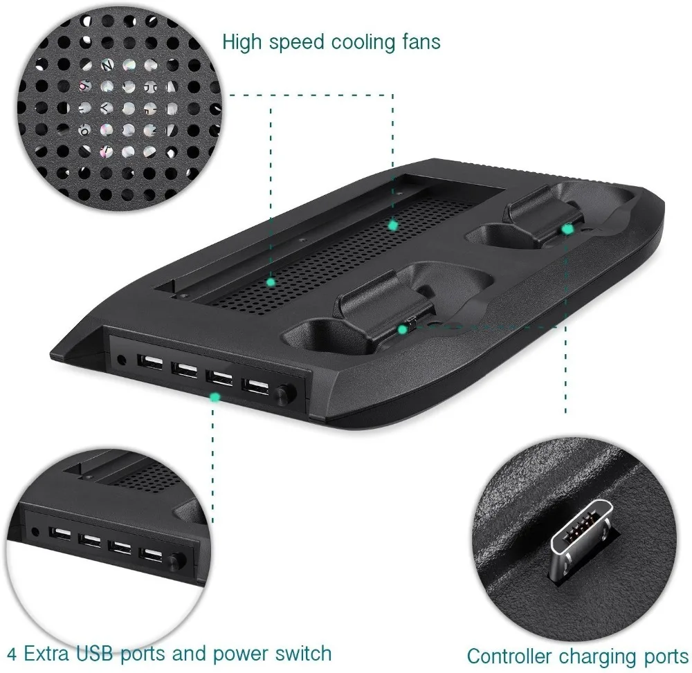 Vertical Stand Cooling Fan Cooler for Xbox One S /Slim with Controller Charging Dock Charger Station Game Storage Tower