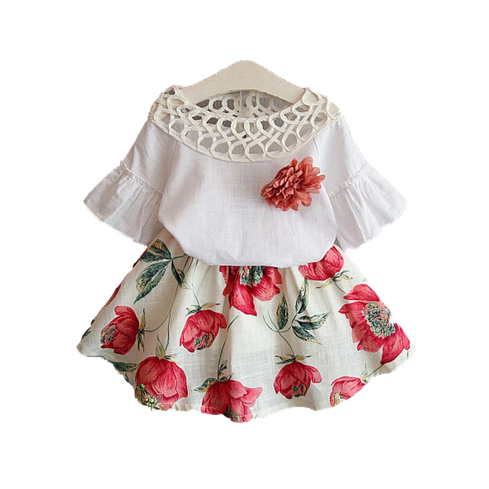 

BibiCola 2017 Summer Girls Clothing Sets Kids Tops + Flower Skirt Suit Baby Girls Casual Tracksuit Suits Kids Clothes Set
