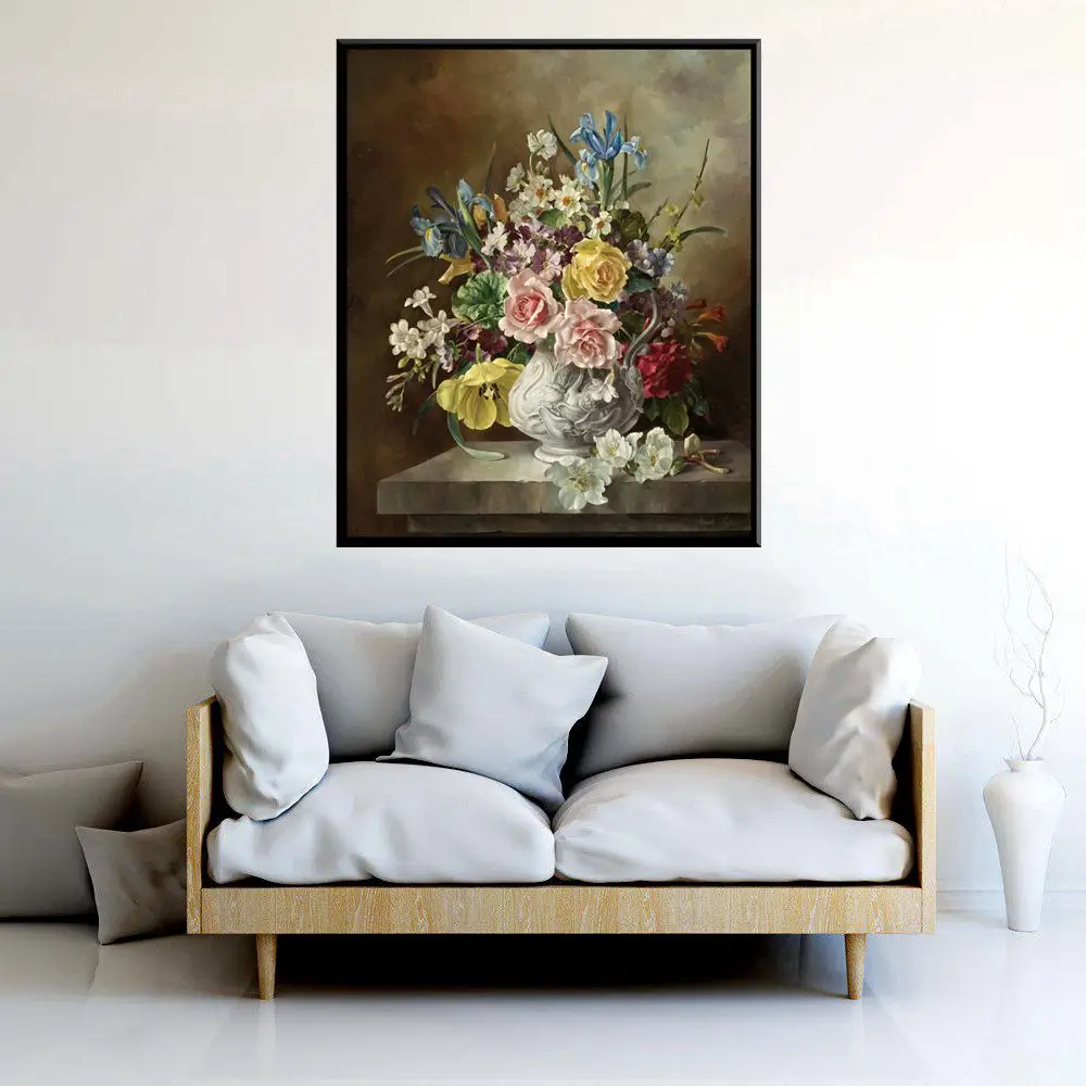 Retro Flowers Handpainted Printed Colorful Oil Painting Wall Canvas Flower Picture Artwork For Office Home Decor
