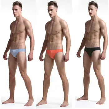 

New Men's Soft Ice Silk Sexy Low-waist Briefs Seamless Breathable Male Bulge Pouch Shorts Underwear S-XL