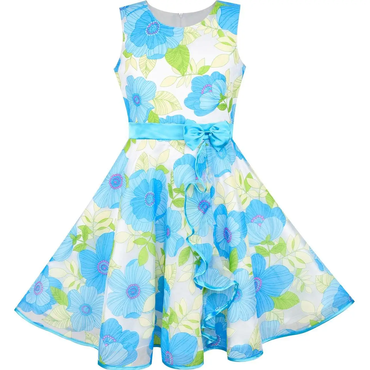 Sunny Fashion платья для девочек новогодние костюмы Синий Цветок Галстук-бабочка Тюль