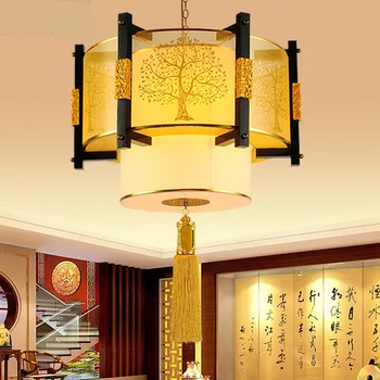 

Chinese classical solid wood pendant lights Study tea pavilion living room dining room Personality pattern pendant lamps-za