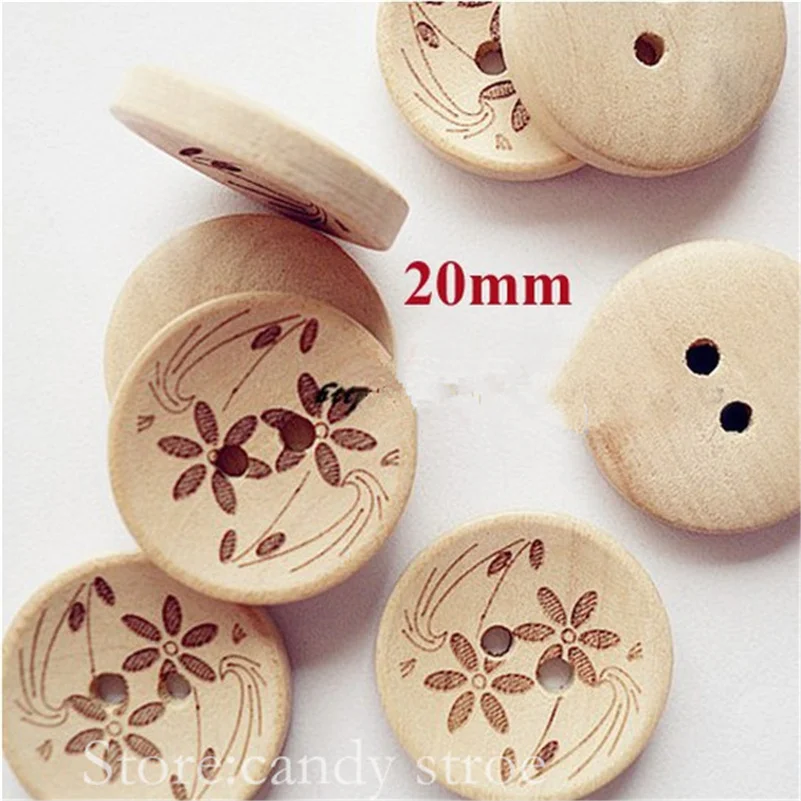 

50PCS Natural Color Wooden Buttons,Flower Pattern Sewing Buttons,Scrapbooking Accessories 7NK15