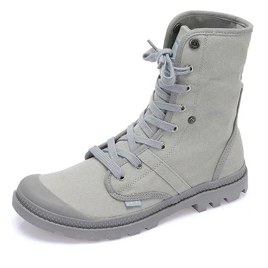 Gray High Top Высокие ботинки в стиле милитари; тактическая парусиновая обувь; модные армейские ботинки в британском стиле; большие размеры; мужские армейские короткие ботинки; сезон осень - Цвет: Gray High Top