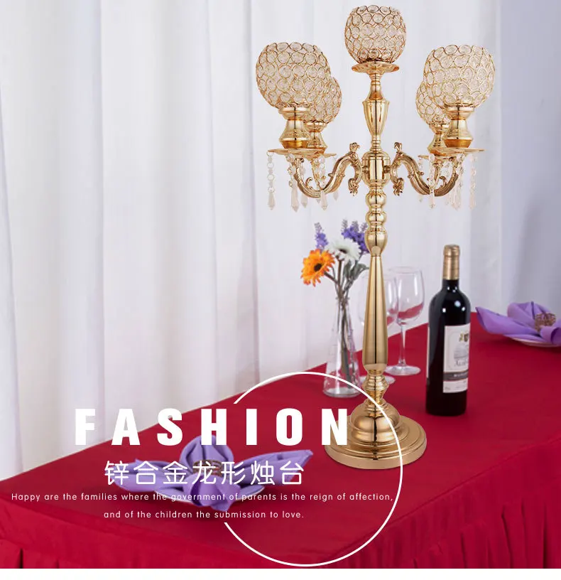 

85 cm height 5-arms metal Gold/ Silver candelabras with crystal pendants wedding candle holder Event centerpiece 10 pcs