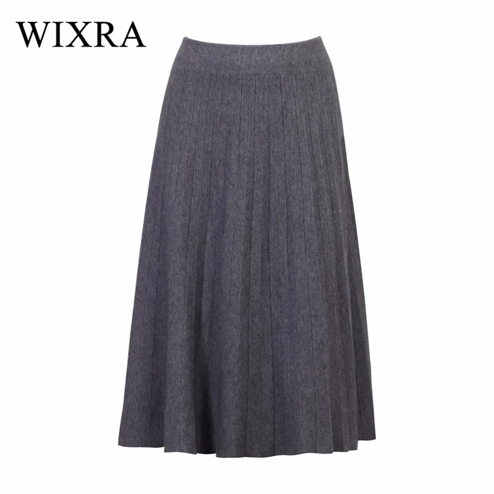 Wixra, базовые юбки, весна-осень, Новая модная женская плиссированная однотонная Повседневная Юбка До Колена с высокой талией для женщин