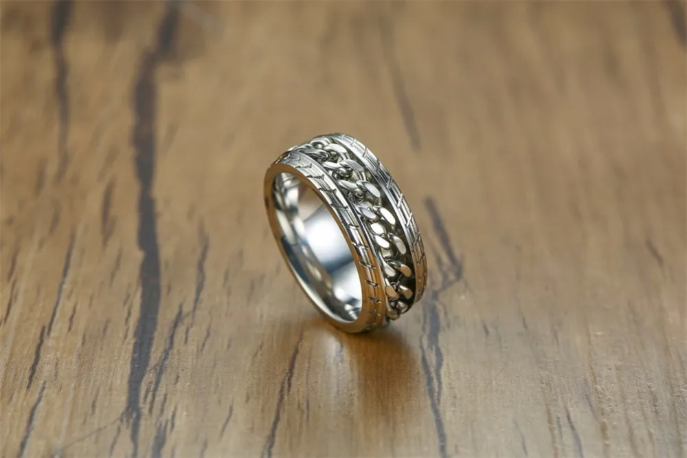 Медитационное кольцо для мужчин Спиннер спиннинг кольцо из нержавеющей стали панцирная цепь беспокойства кольца