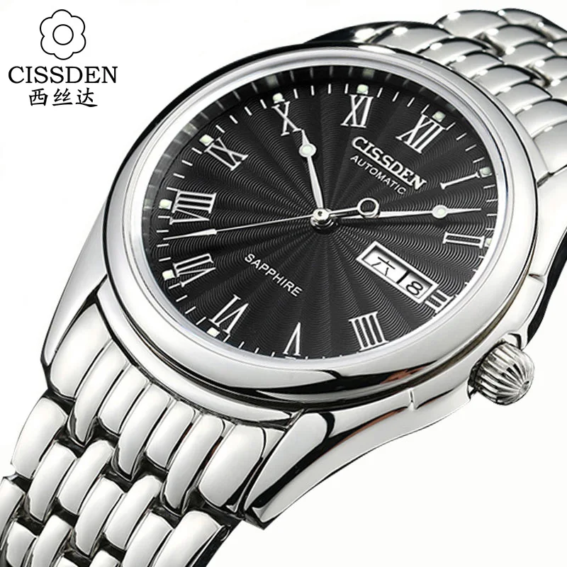CISSDEN Luxury brand Men s mechanical wrist watch 316L stainless steel automatic 100m waterproof calendar Male